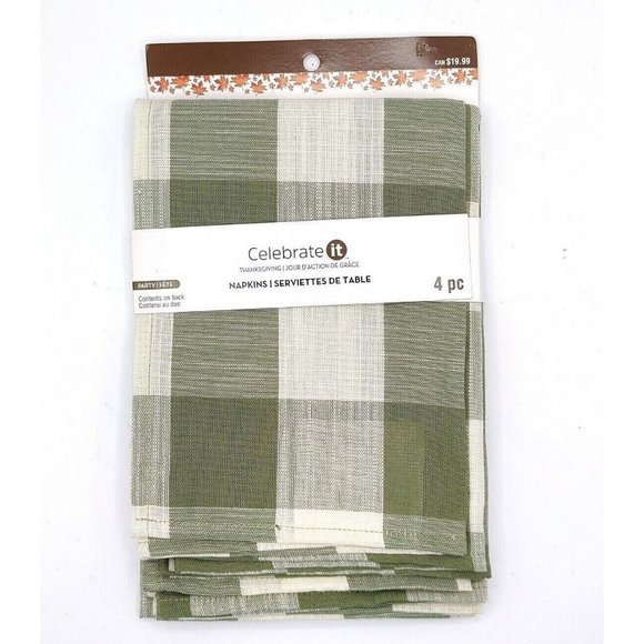 Cotton Blend Cloth Napkins Plaid Checkered Green Thanksgiving Fall Farmhouse - Picture 1 of 3